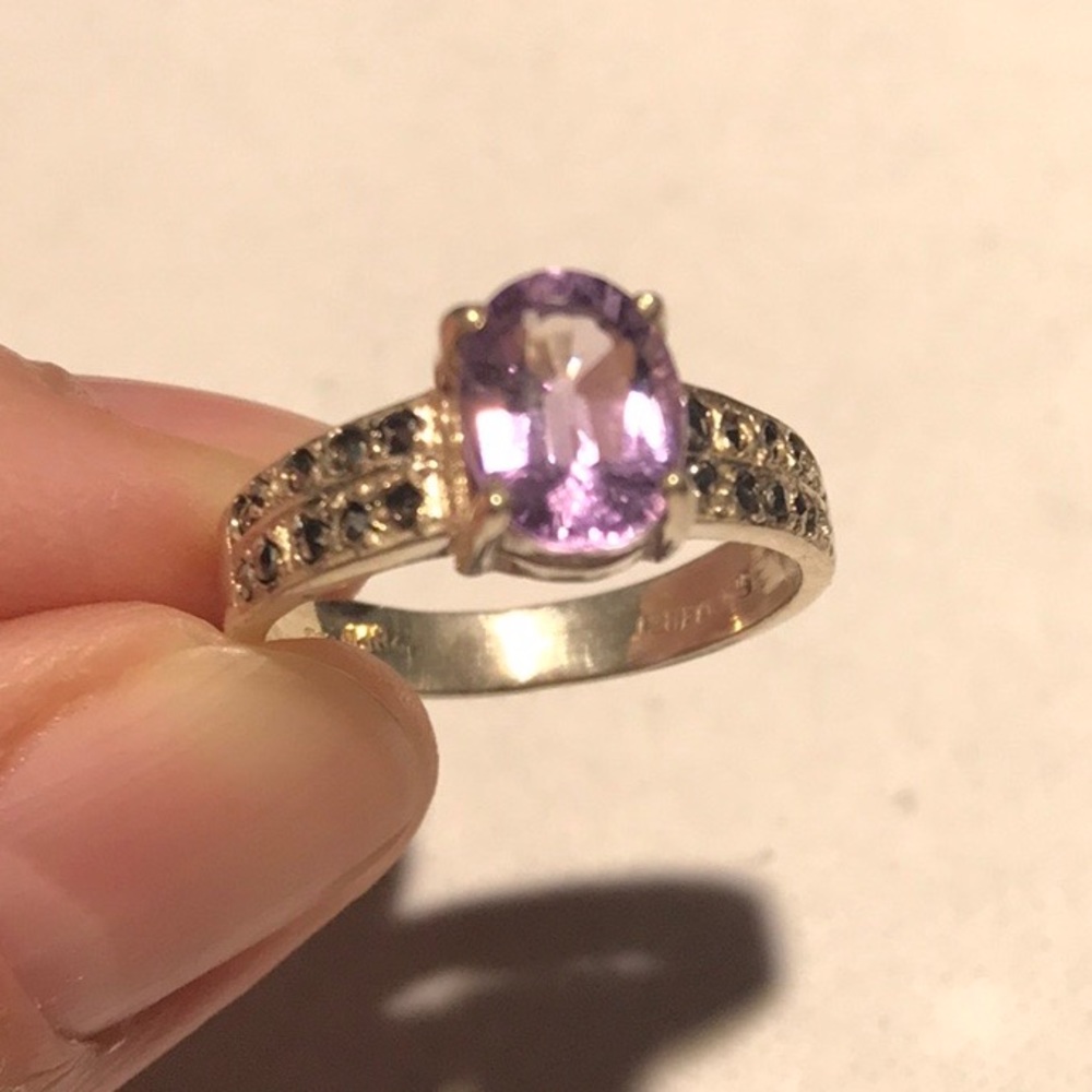 Marcasite sterling silver ring with purple stone